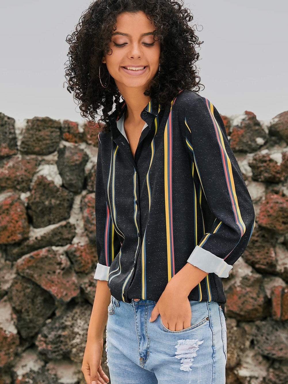 Versatile Striped Button-Up Shirt