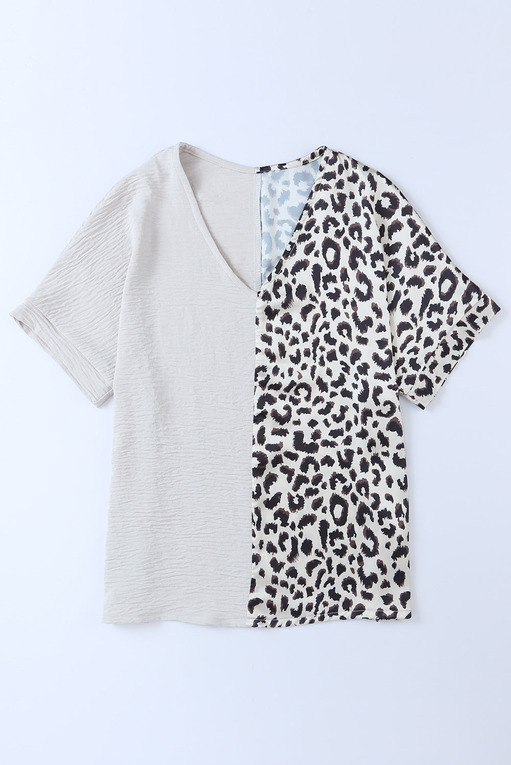 Leopard Print and Solid Color Blouse