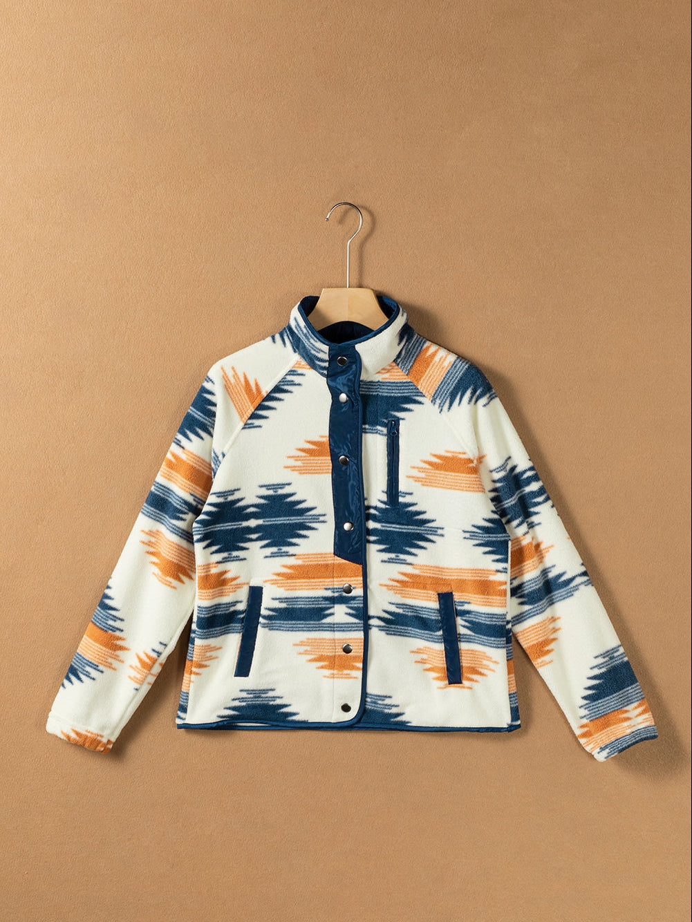 Comfortable Fleece Jacket with Geometric Print