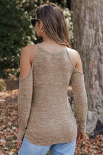 Open Shoulder Distressed Long Sleeve Top