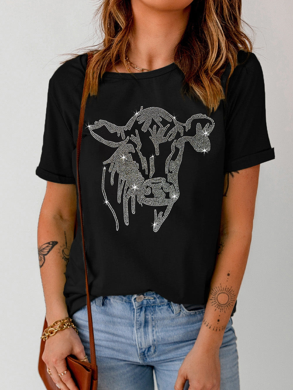 Women's Rhinestone Cow T-Shirt