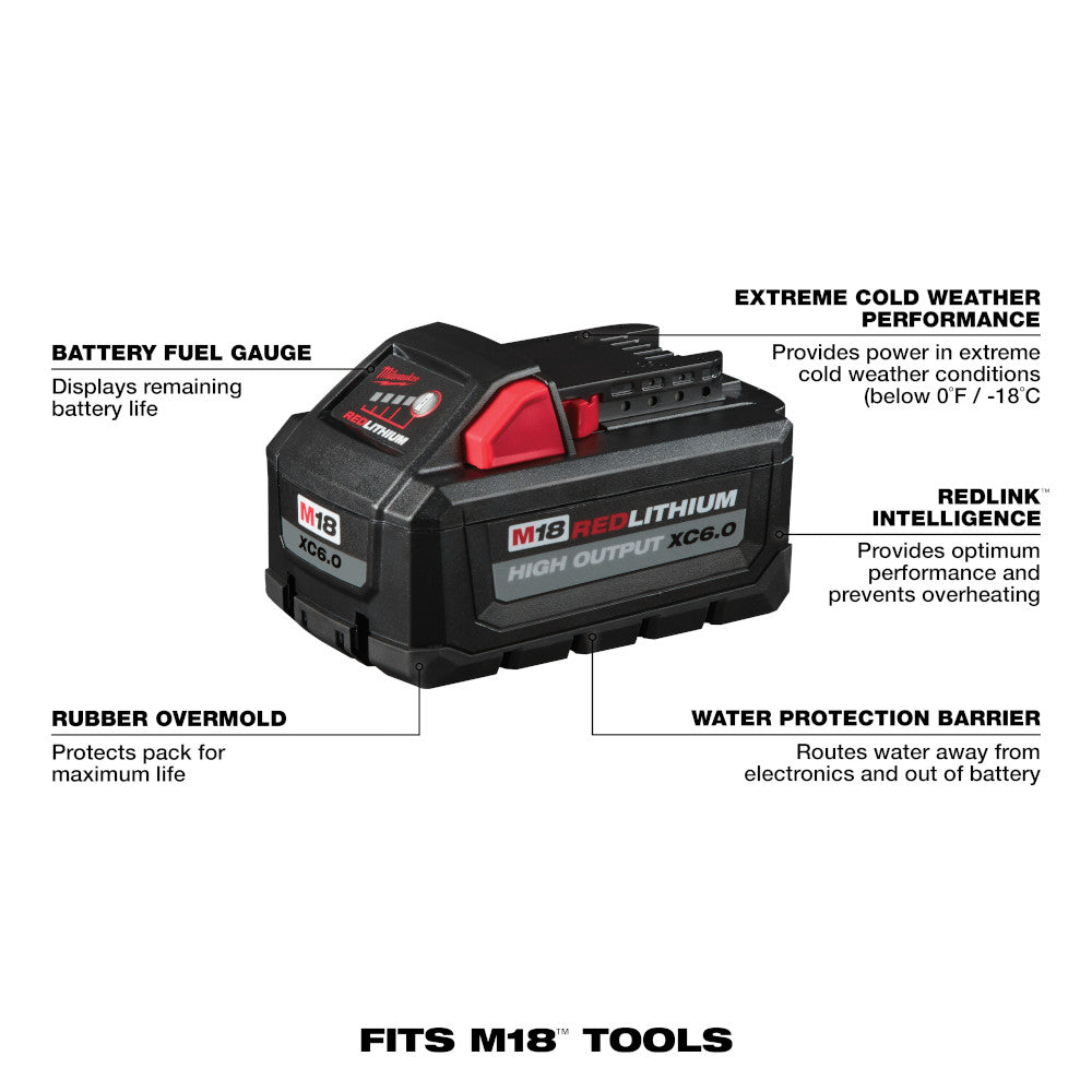 Paquete de baterías Milwaukee 48-11-1862 M18™ REDLITHIUM™ HIGH OUTPUT™ XC de 6,0 Ah (2 piezas)
