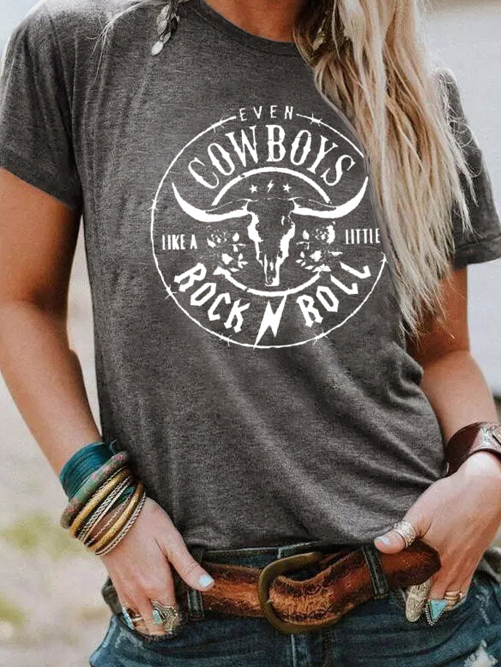 Cow Skull Graphic Tee, Rock n Roll Style