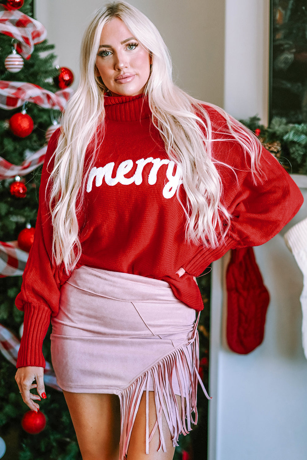 Red Merry Christmas Turtleneck Sweater