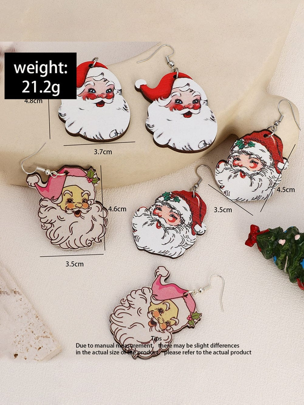 Festive Santa Claus Dangle Earrings Set of 3 White Pairs