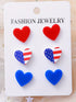 Red Heart Shaped American Flag Earrings with Sparkling Studs