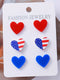 Red Heart Shaped American Flag Earrings with Sparkling Studs