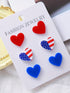 Red Heart Shaped American Flag Earrings with Sparkling Studs