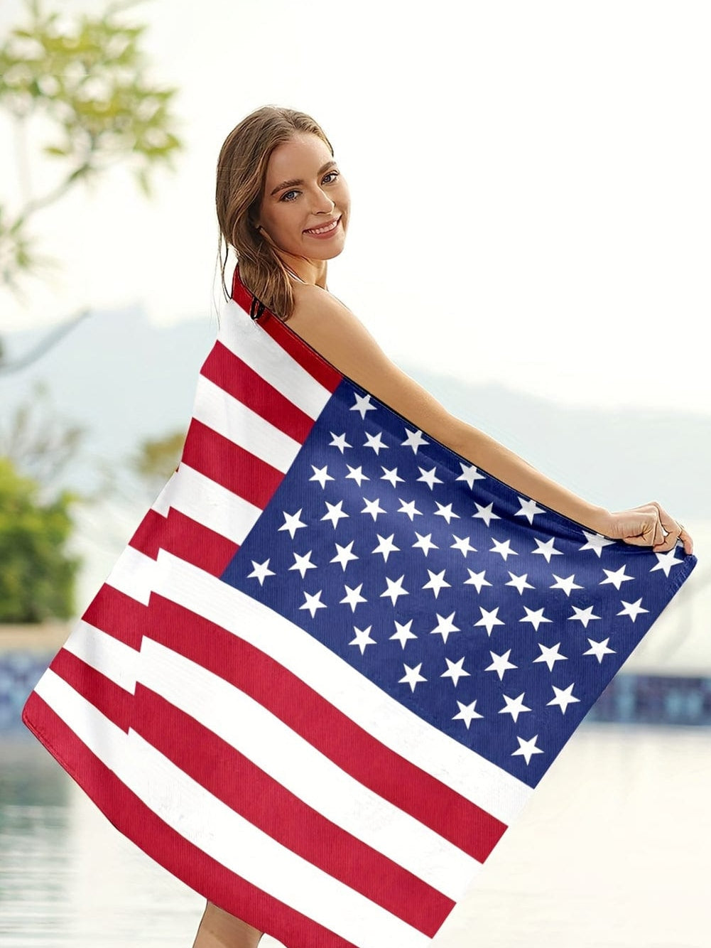 Fiery Red Stars and Stripes Patriotic Bath Towel
