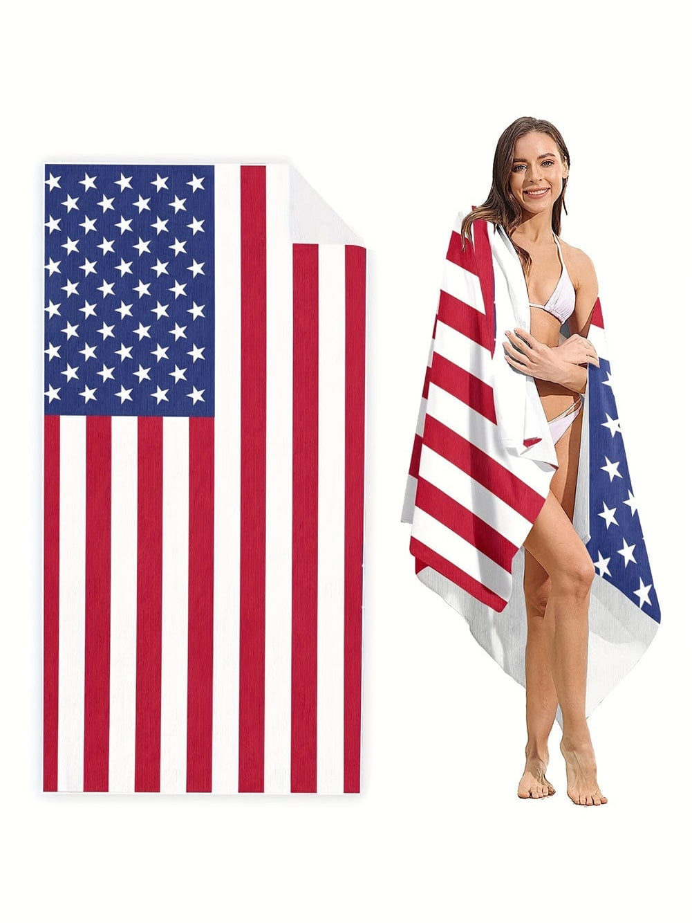 Fiery Red Stars and Stripes Patriotic Bath Towel