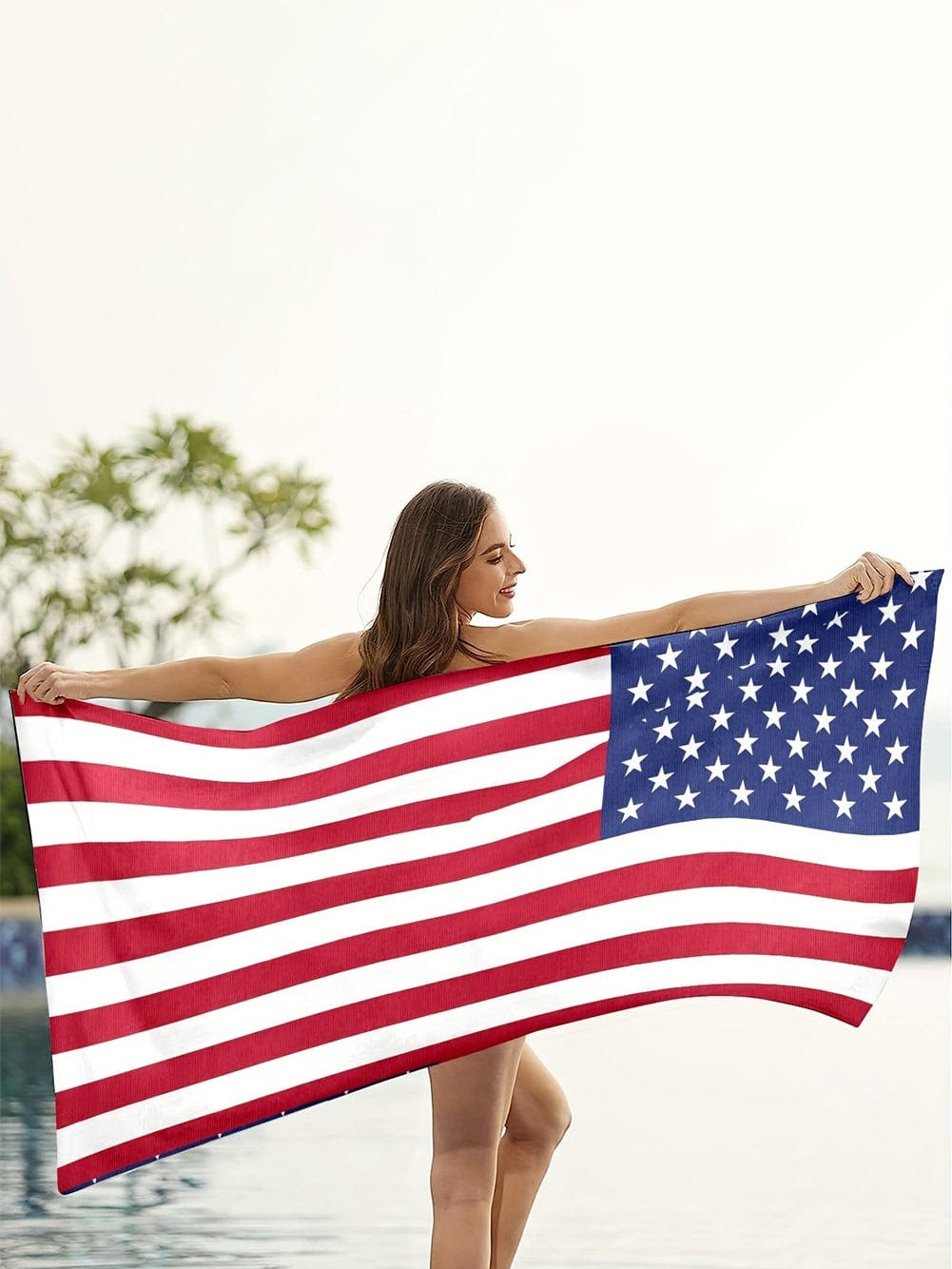 Fiery Red Stars and Stripes Patriotic Bath Towel