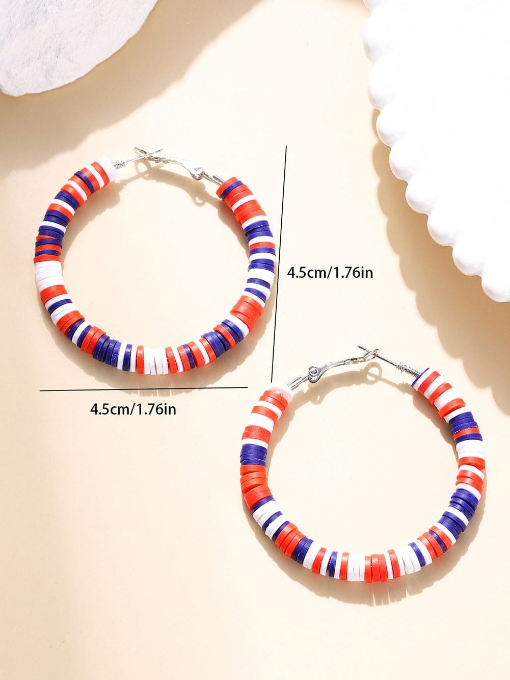 Patriotic Red White and Blue Beaded Hoop Earrings