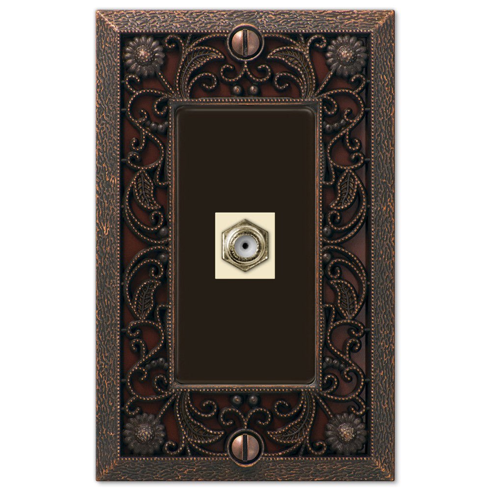 Placa de pared con conector para cable, fundición de bronce envejecido con filigrana