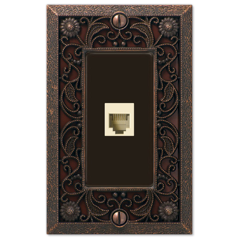 Filigree Aged Bronze Cast - 1 Phone Jack Wallplate