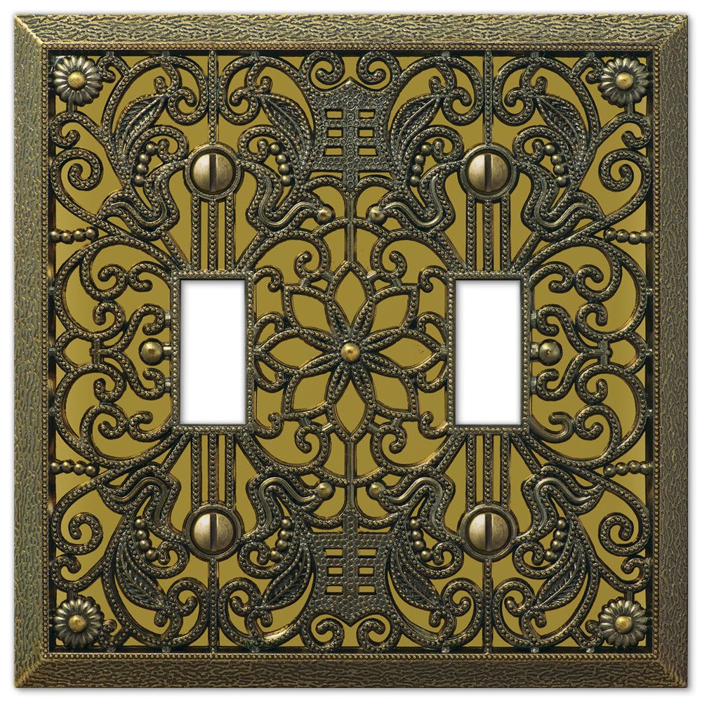 Placa de pared con filigrana de latón antiguo fundido - 2 palancas