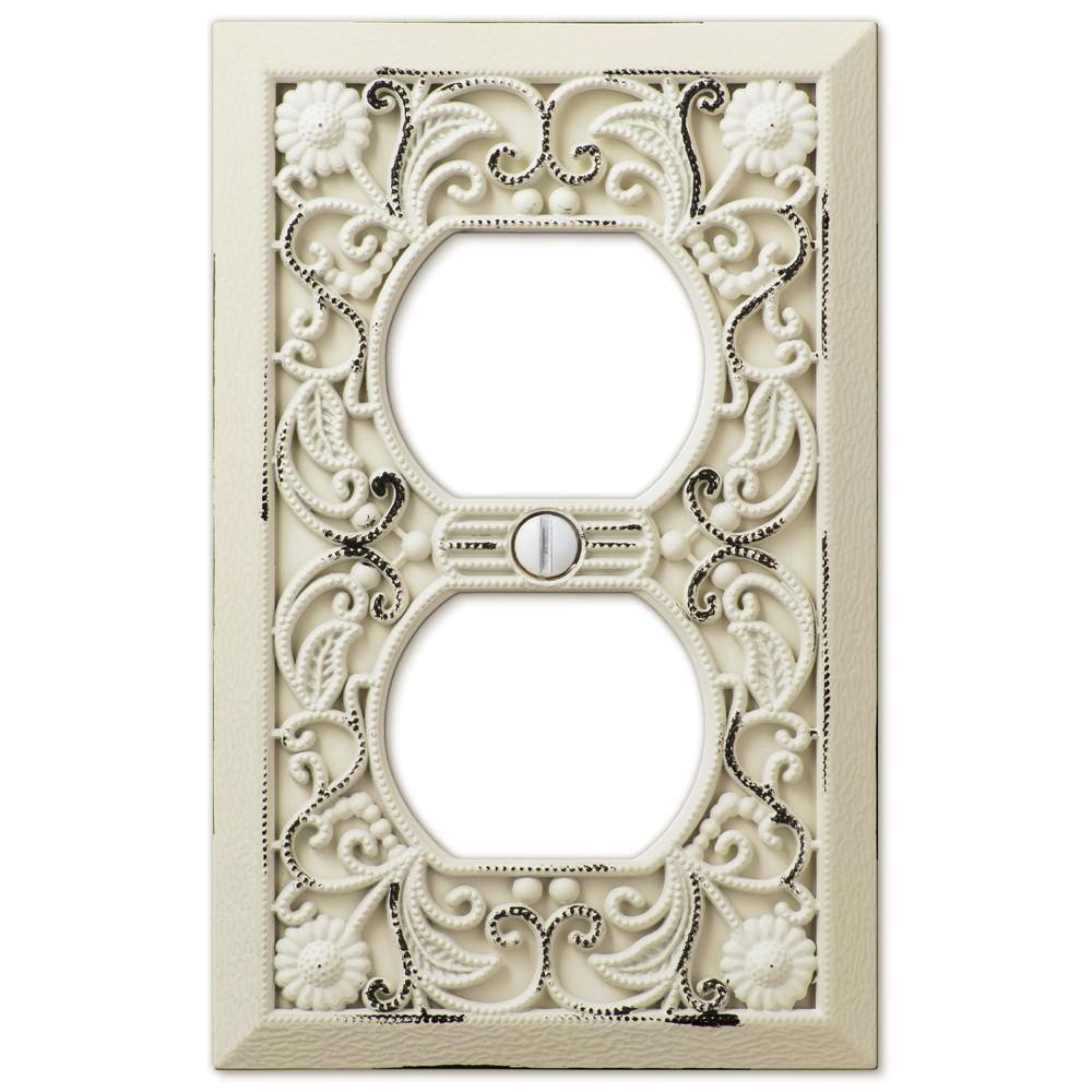 Placa de pared de filigrana antigua de color blanco fundido - 1 dúplex