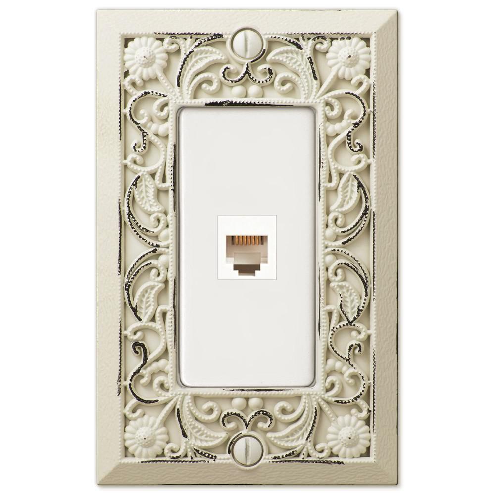 Filigree Antique White Cast - 1 Phone Jack Wallplate