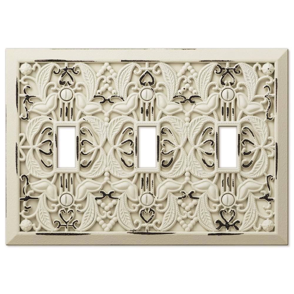 Placa de pared con 3 palancas de fundición en blanco antiguo con filigrana