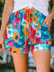 Floral Print Drawstring Casual Shorts with Multicolor Boho Style