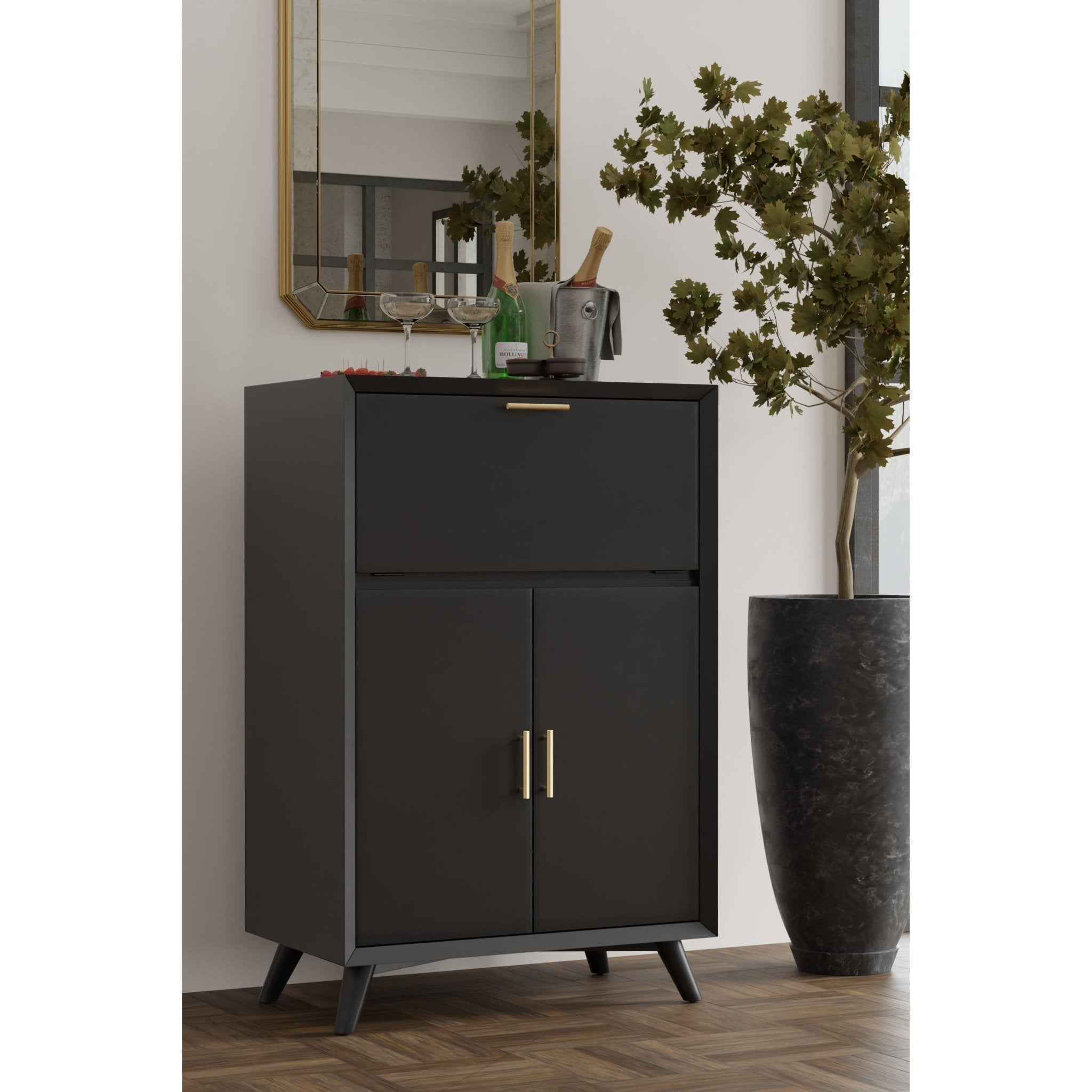 Mueble bar grande Flynn, color negro