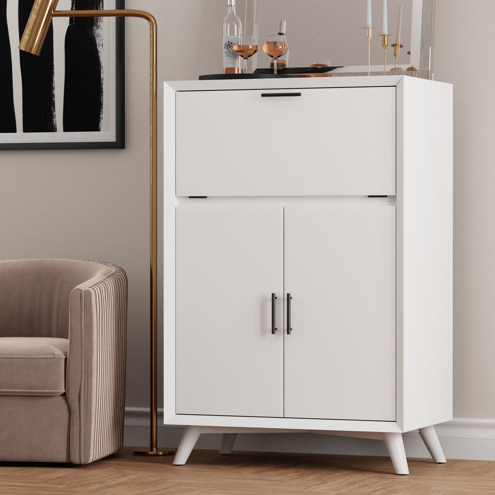 Mueble bar grande Flynn, color blanco