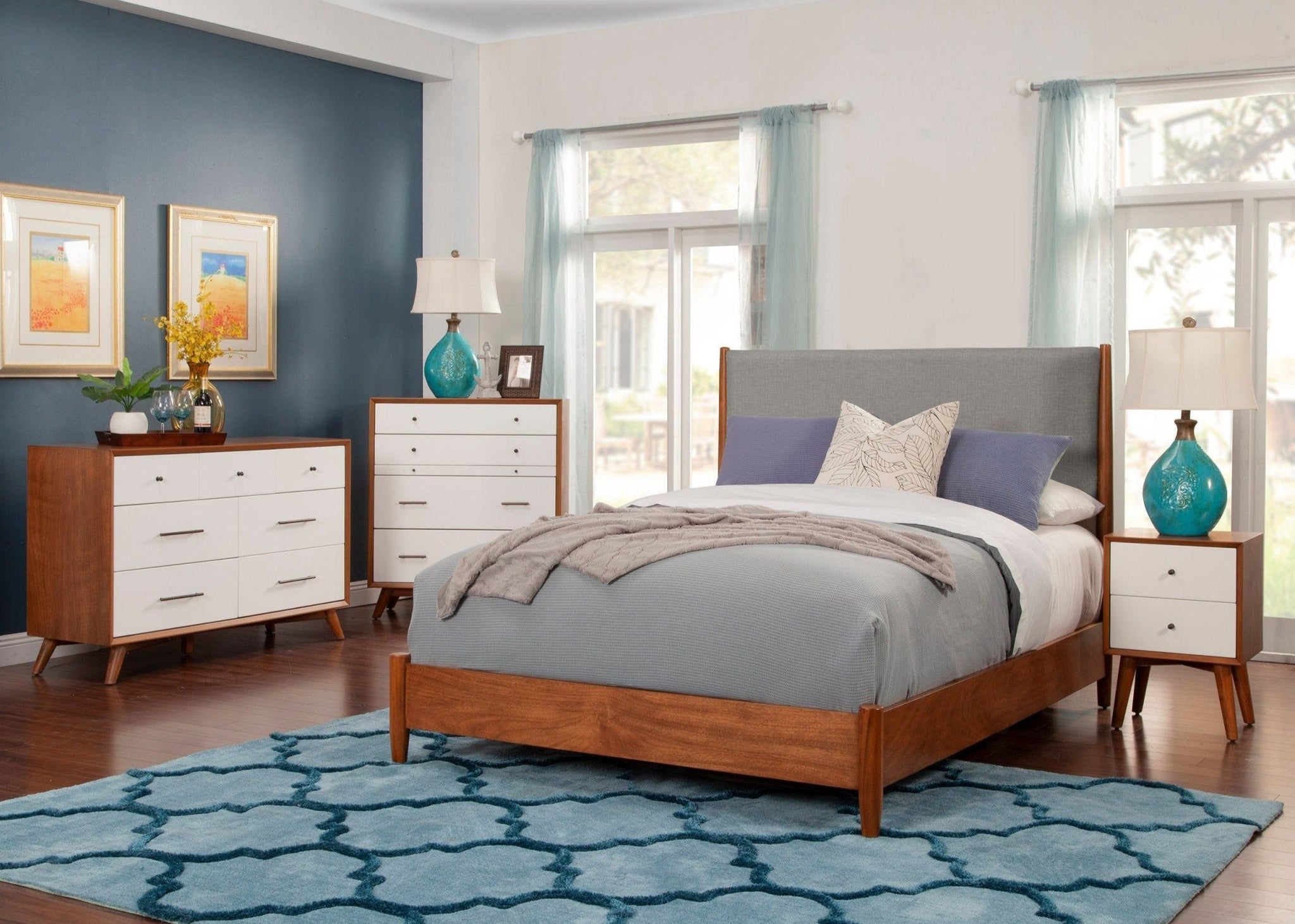 Cama con paneles Flynn, castaño/gris