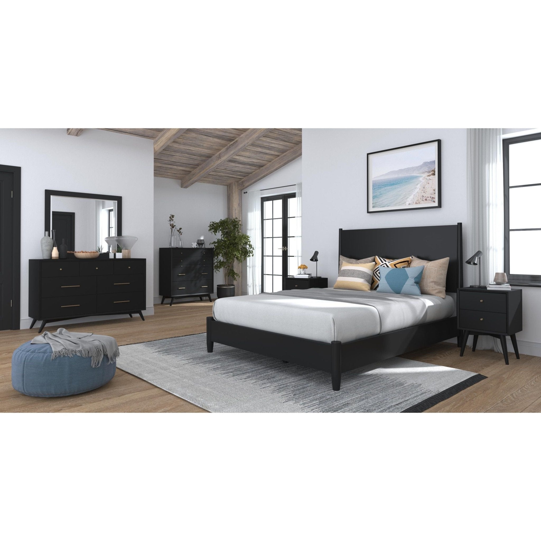 Cama con paneles Flynn, color negro