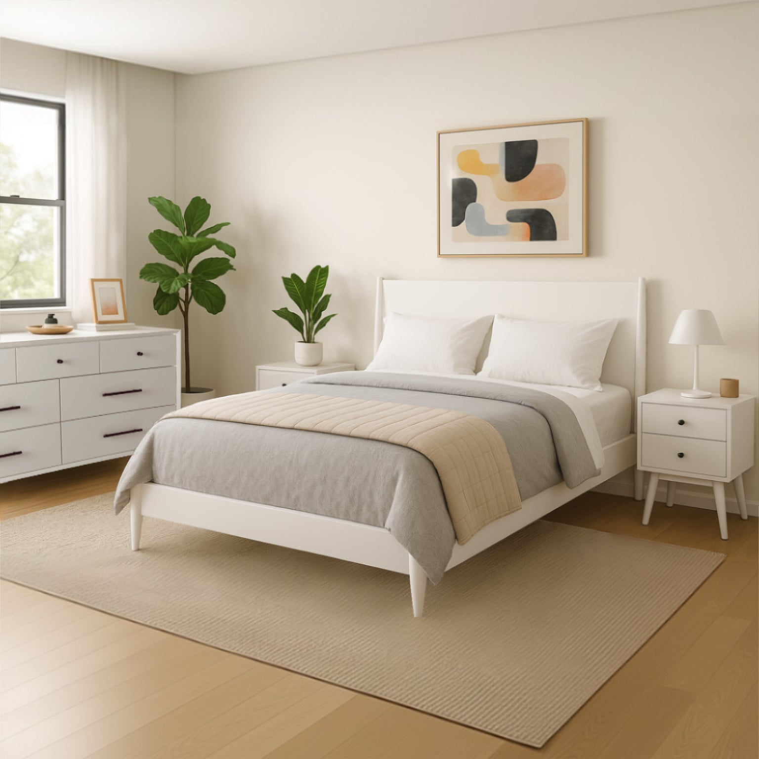 Cama con paneles Flynn, color blanco