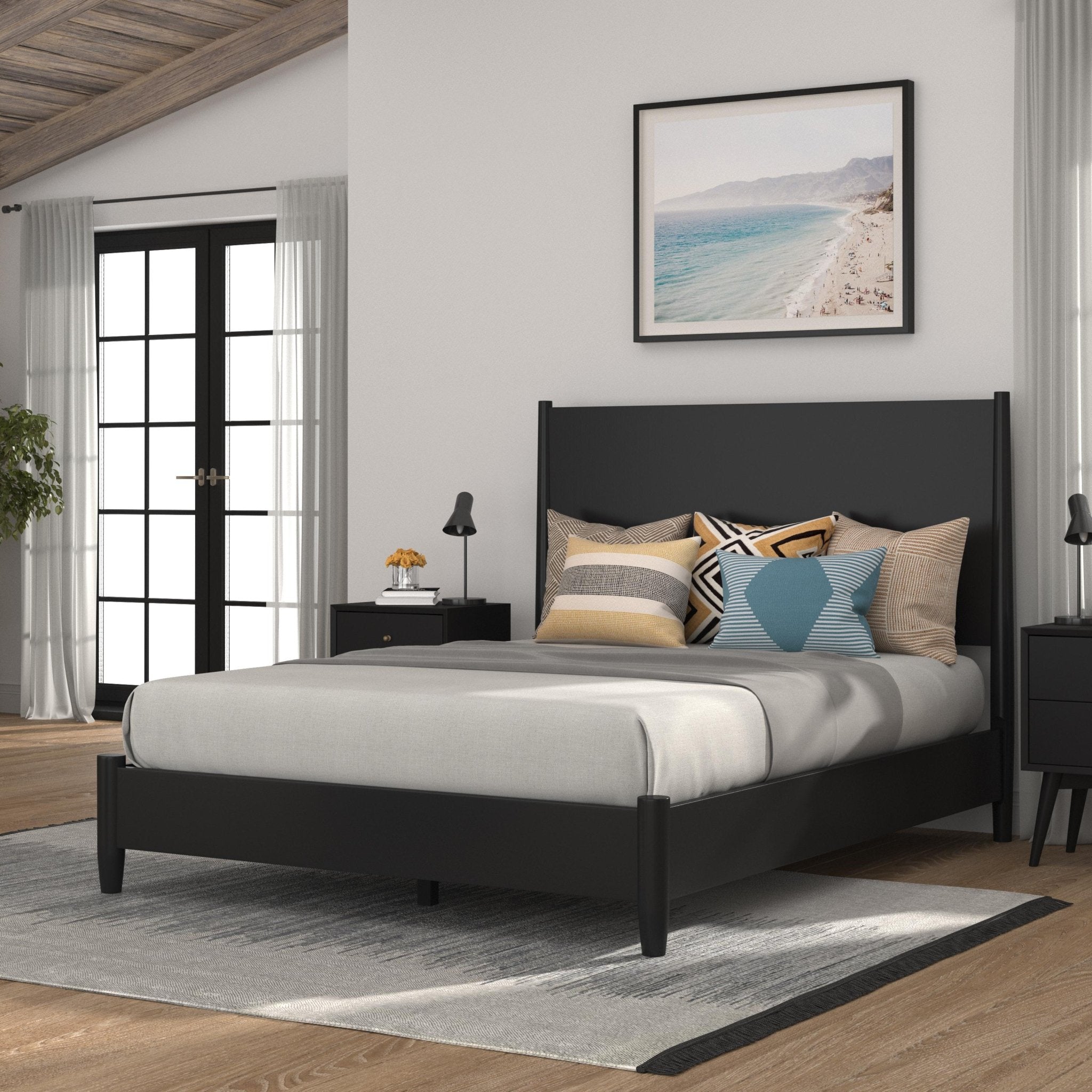 Cama con plataforma Flynn, color negro