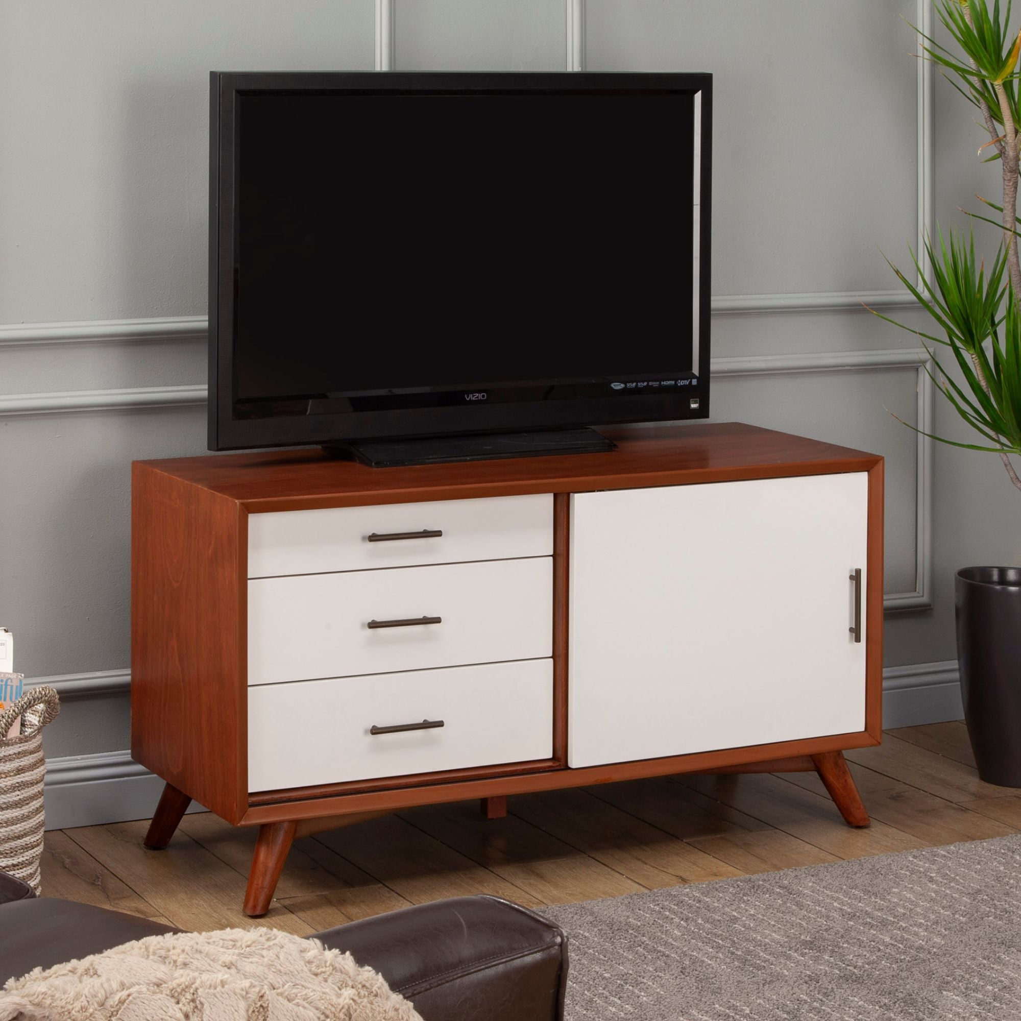 Consola de TV pequeña Flynn, color castaño/blanco
