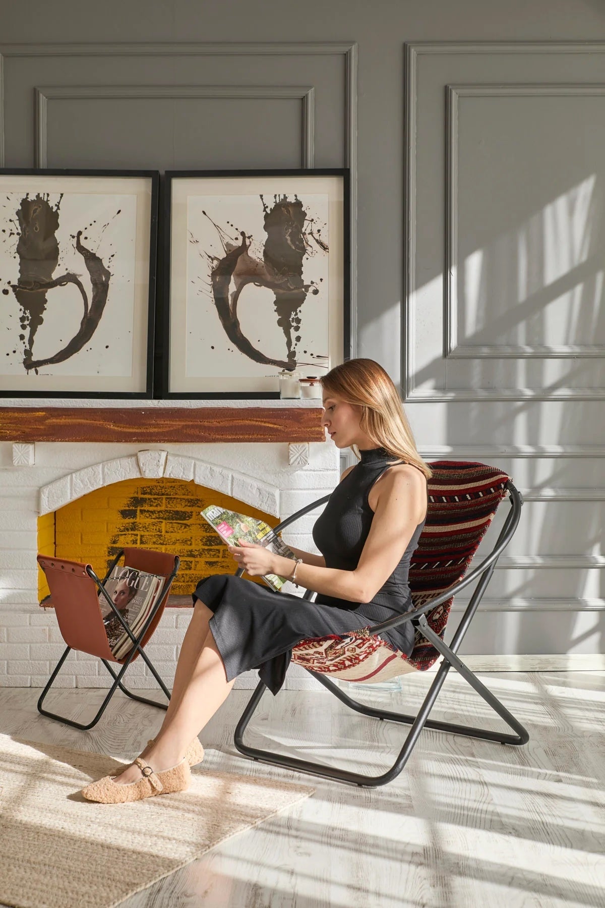 Silla plegable Kilim turca con estructura de metal