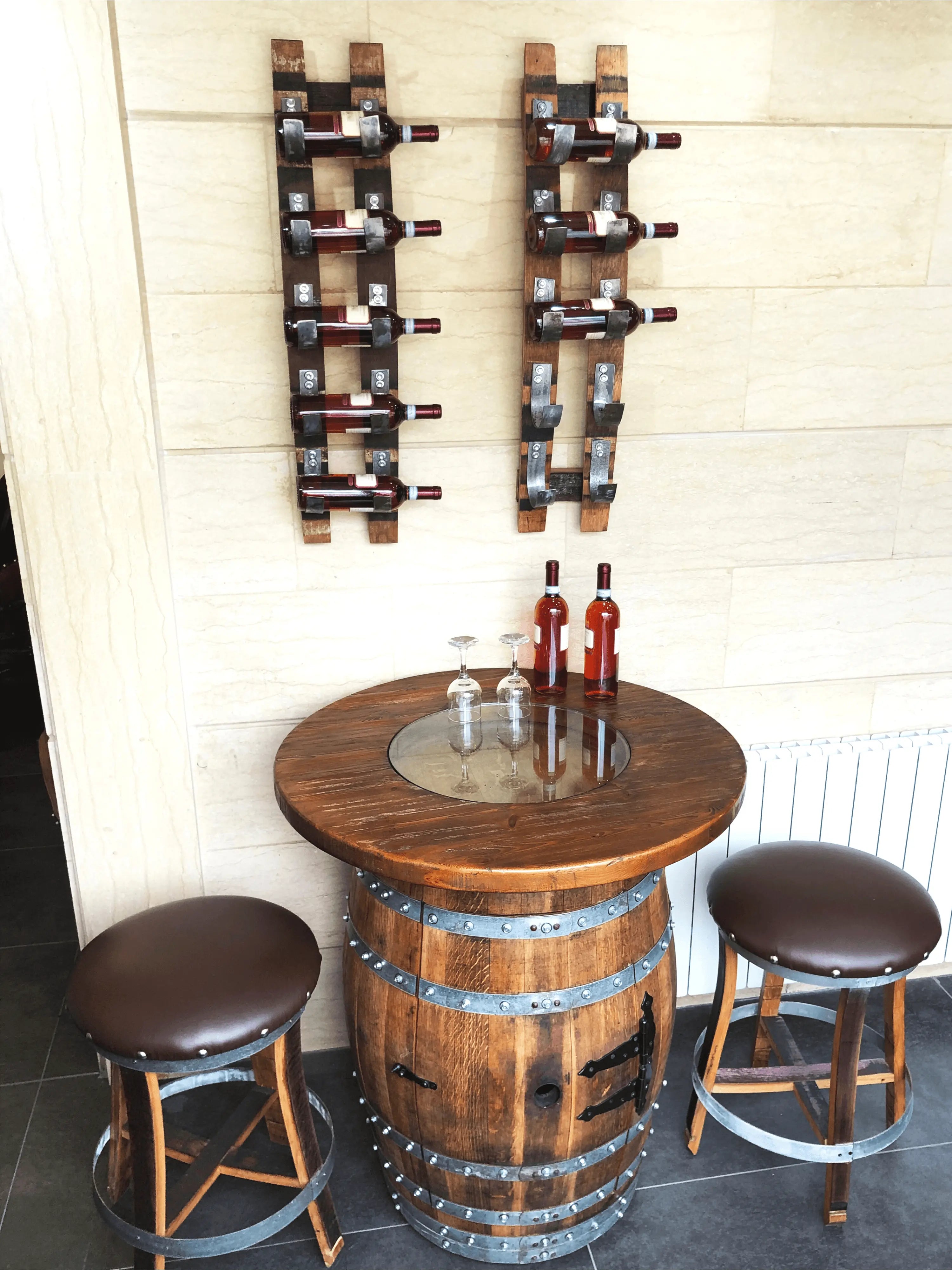 Juego de bar de vino artesanal n.° 1: Bar de whisky y vino con mesa de bar y taburetes para decorar tu bar.