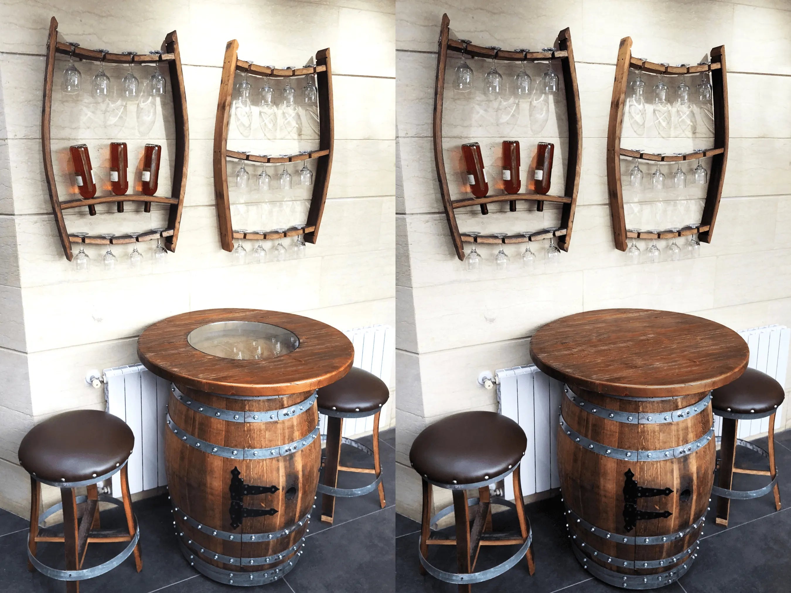 Juego de bar de vino artesanal n.° 2: Bar de whisky y vino con mesa de bar y taburetes para decorar tu bar.