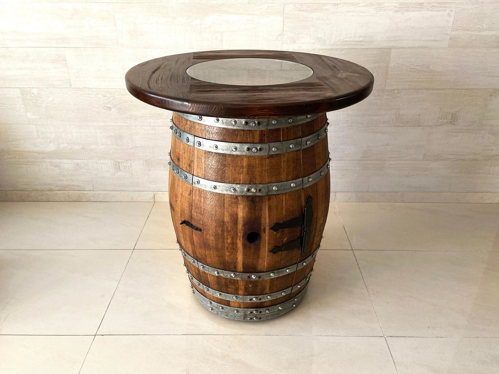 Juego de mesa de bar de roble, altura de mostrador, tablero de madera y vidrio, almacenamiento en gabinete, taburetes de bar, bar en casa, cueva de hombre - Hecho a mano en una empresa familiar