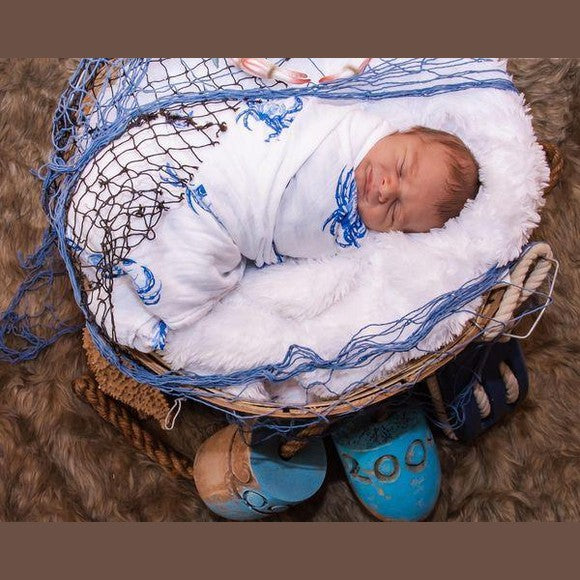 Conjunto de regalo: manta de muselina para bebé Blue Crab y paño eructador/babero combinado