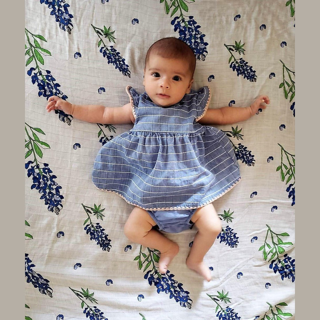 Conjunto de regalo: manta de muselina para bebé Bluebonnets y paño eructador/babero combinado
