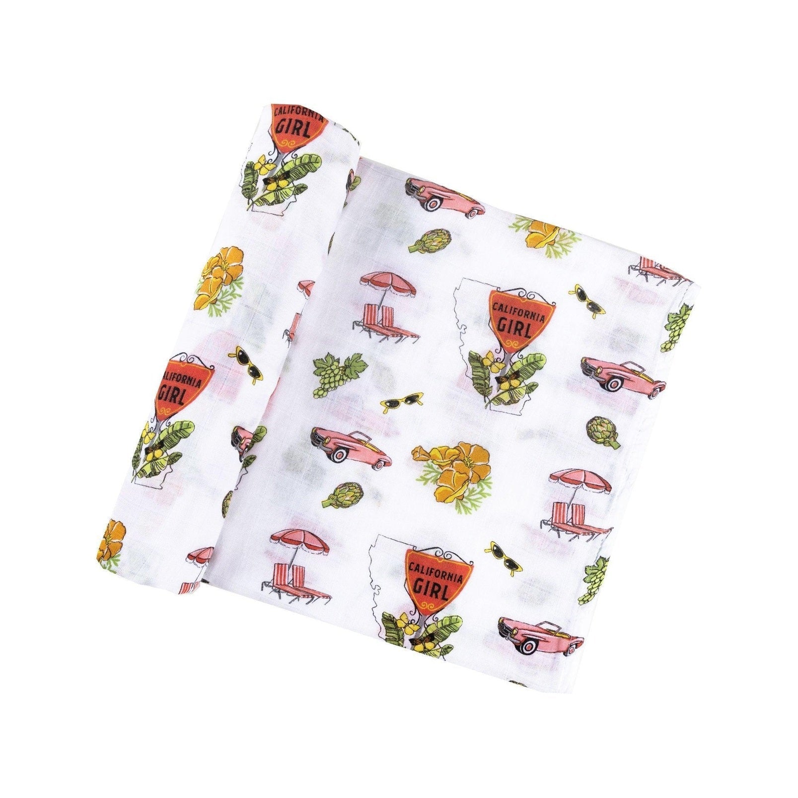 Conjunto de regalo: manta de muselina para envolver al bebé y paño para eructar/babero combinados de California Girl