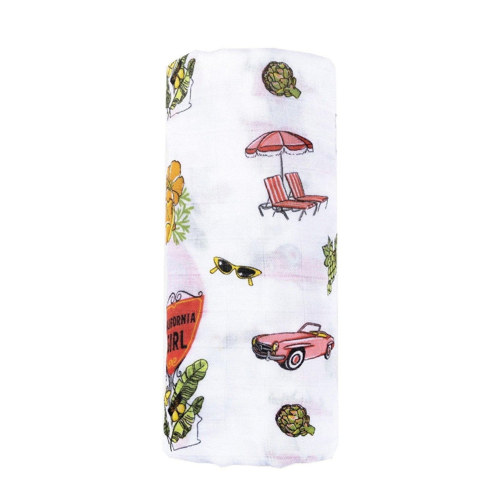 Conjunto de regalo: manta de muselina para envolver al bebé y paño para eructar/babero combinados de California Girl