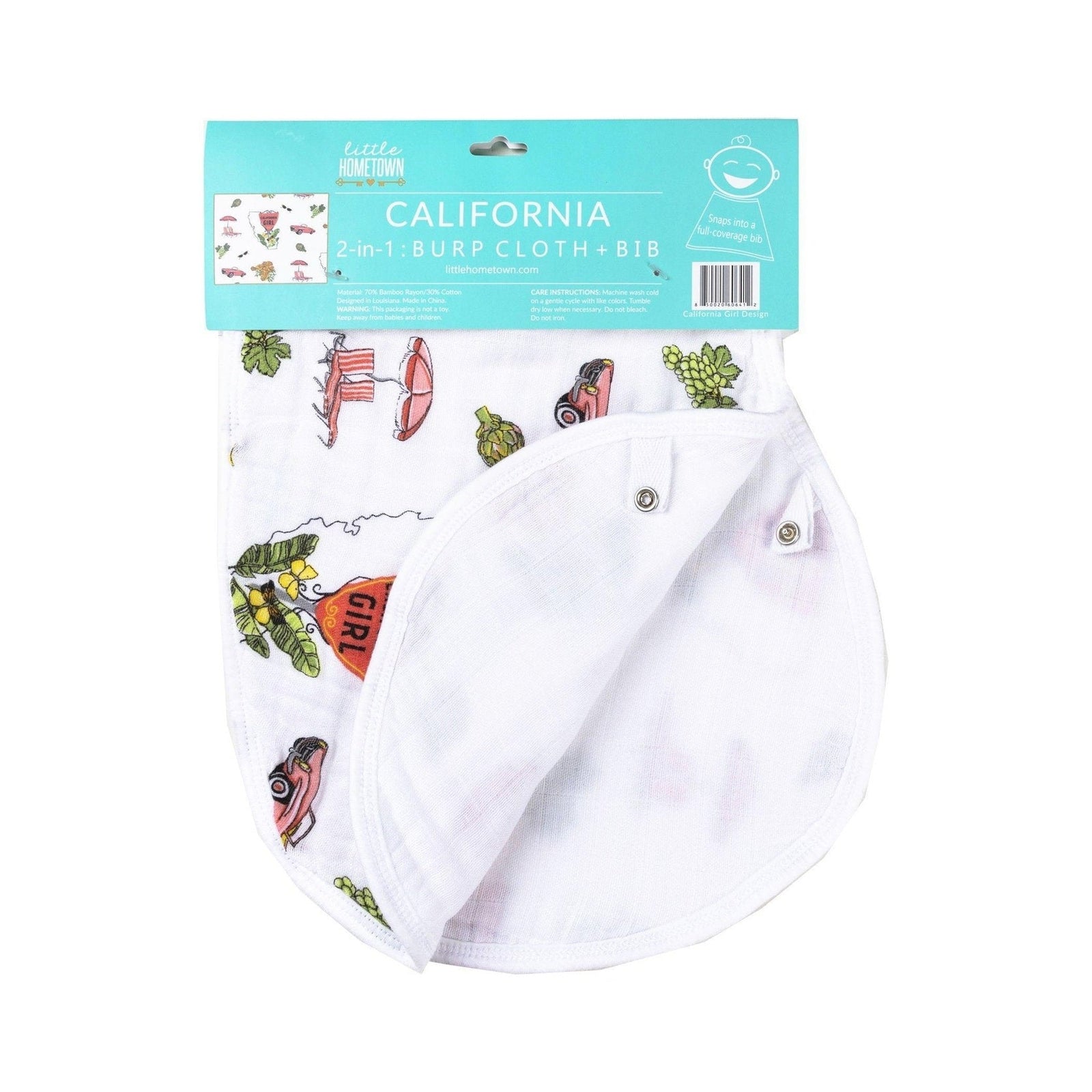 Conjunto de regalo: manta de muselina para envolver al bebé y paño para eructar/babero combinados de California Girl