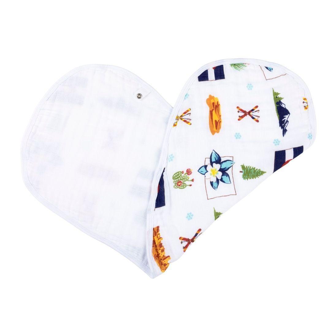 Conjunto de regalo: manta de muselina para envolver al bebé y paño eructador/babero combinados de Colorado Baby