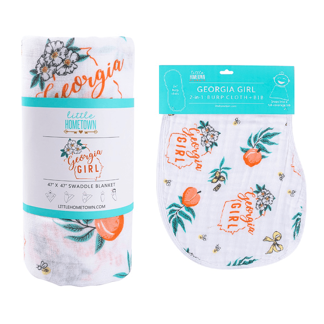 Conjunto de regalo: manta de muselina para envolver al bebé y paño para eructar/babero combinados de Georgia Girl