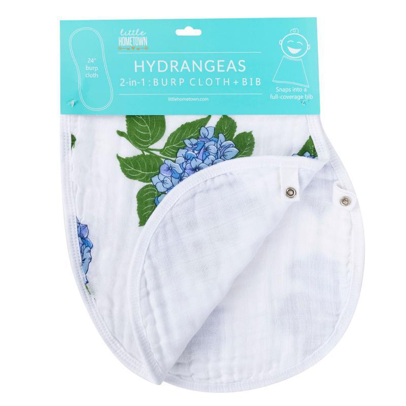 Conjunto de regalo: manta de muselina para bebé con hortensias y babero/paño para eructar combinado