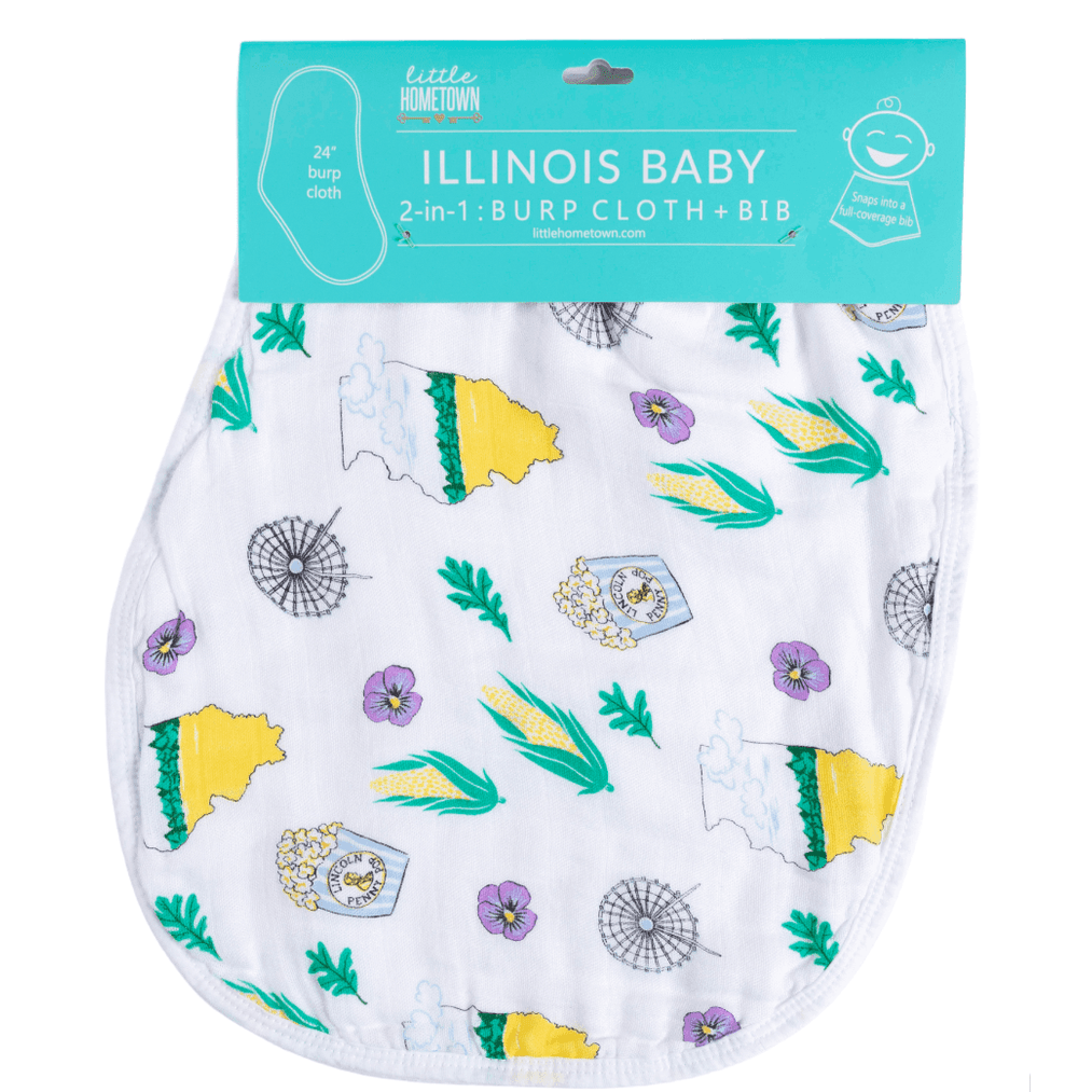 Conjunto de regalo: manta de muselina para bebé de Illinois y paño para eructar/babero combinado