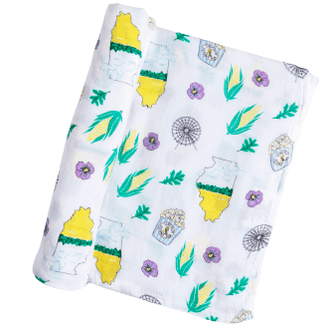 Conjunto de regalo: manta de muselina para bebé de Illinois y paño para eructar/babero combinado