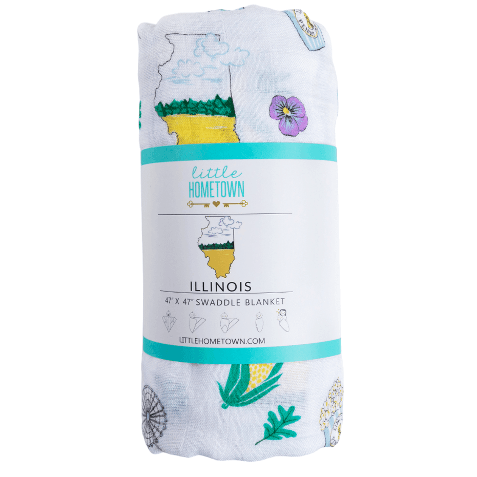Conjunto de regalo: manta de muselina para bebé de Illinois y paño para eructar/babero combinado