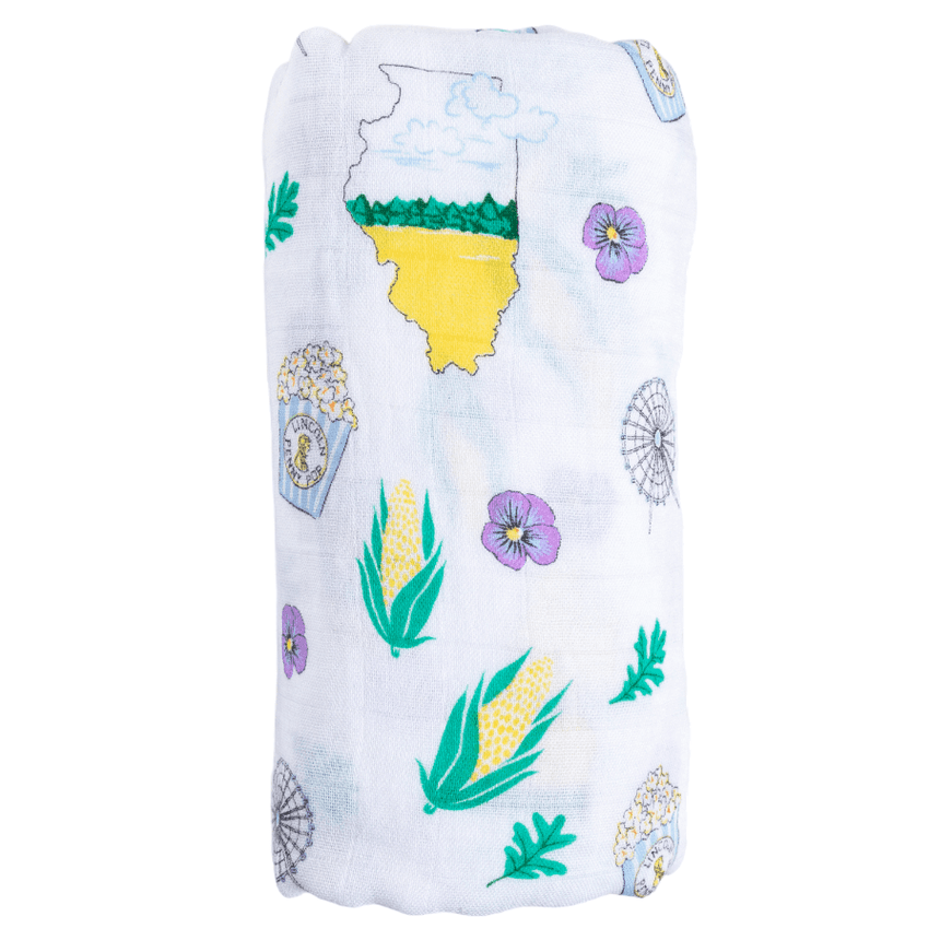 Conjunto de regalo: manta de muselina para bebé de Illinois y paño para eructar/babero combinado