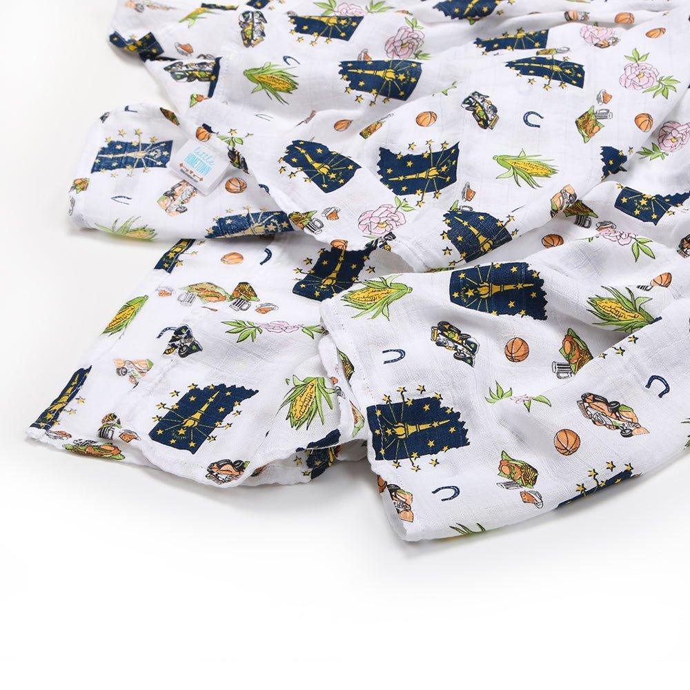 Conjunto de regalo: manta de muselina para envolver al bebé y paño eructador/babero combinados de Indiana Baby