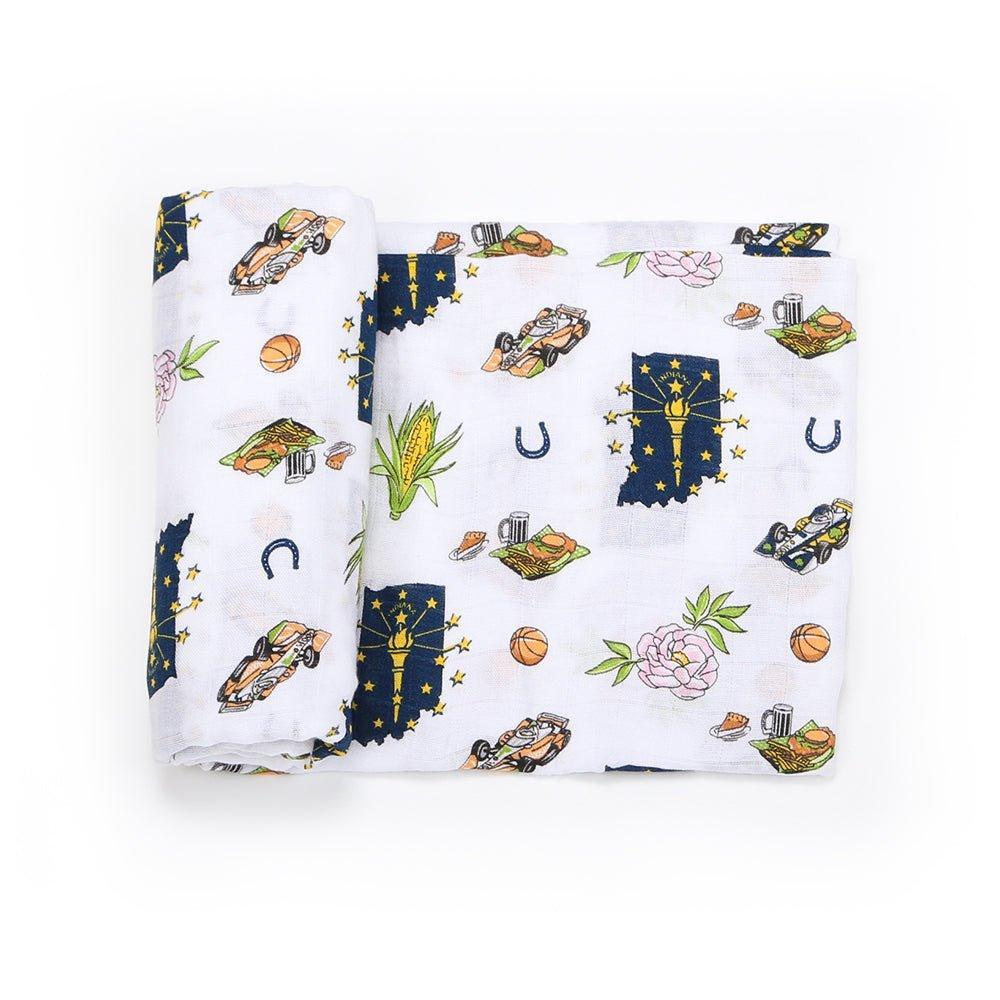 Conjunto de regalo: manta de muselina para envolver al bebé y paño eructador/babero combinados de Indiana Baby