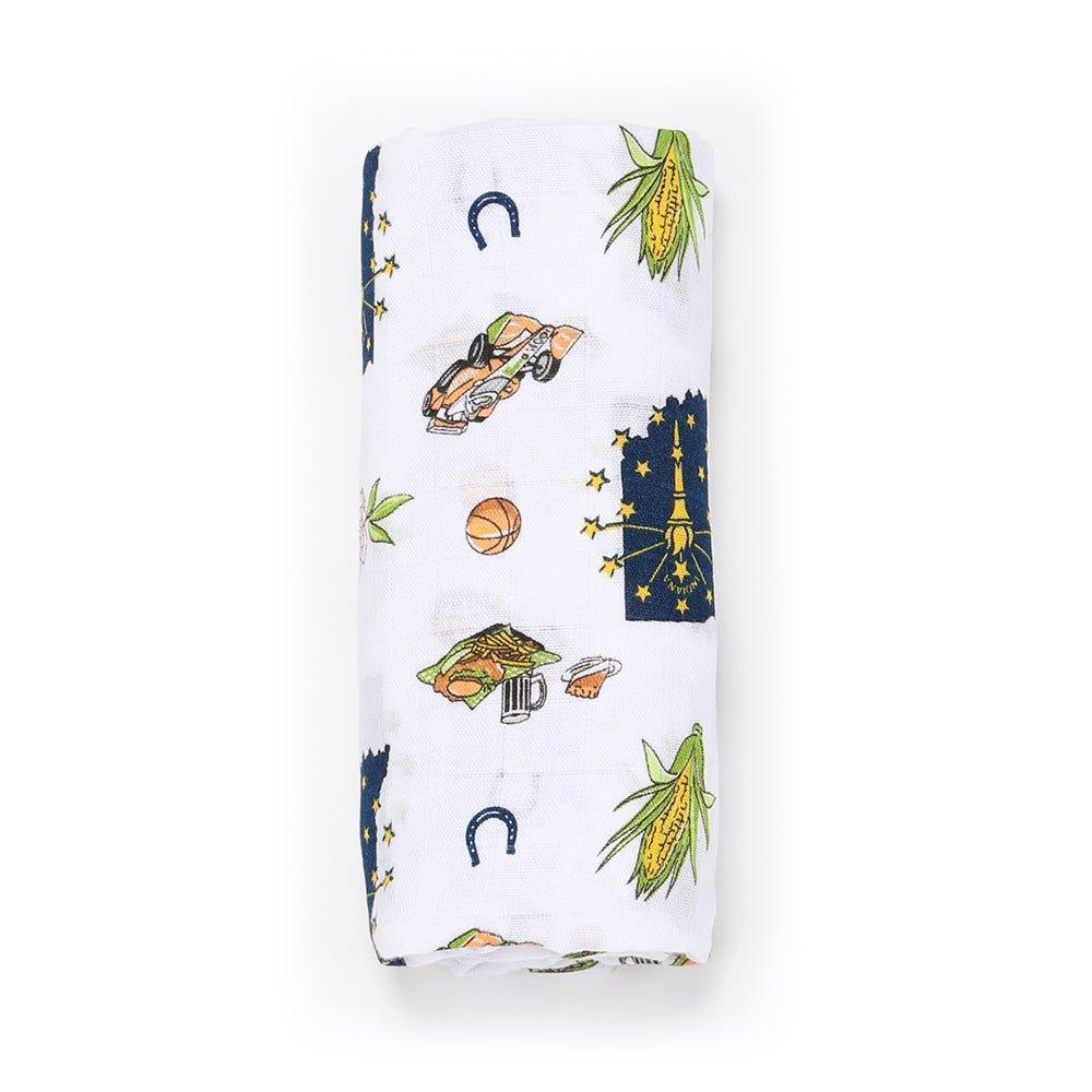Conjunto de regalo: manta de muselina para envolver al bebé y paño eructador/babero combinados de Indiana Baby