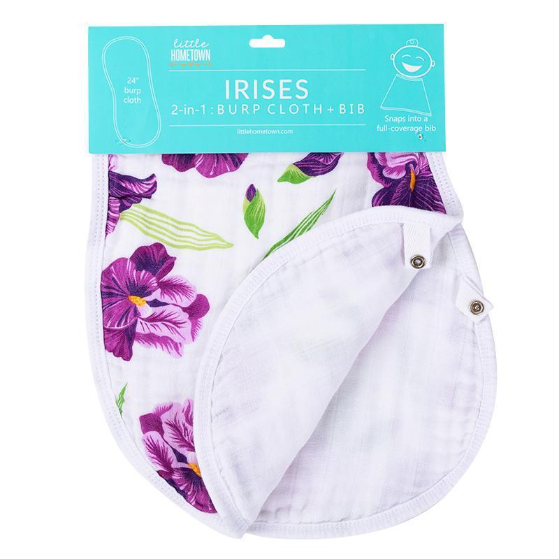 Conjunto de regalo: manta de muselina para bebé Irises y paño eructador/babero combinado
